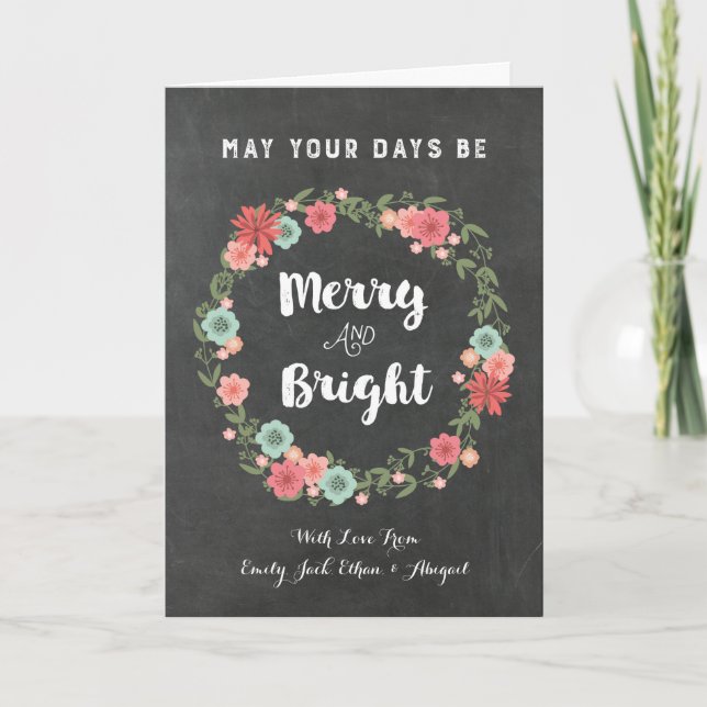 Chalkboard Vintage Floral Wreath Christmas Card (Front)