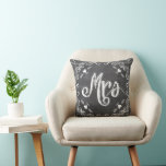 Chalkboard Vintage Modern Mrs Brides Pillow<br><div class="desc">Chalkboard Vintage Modern Mr. and Mrs. Chalkboard Wedding Invitations Sweet and sassy chalkboard weddings. Chalkboard Vintage Modern Mr. and Mrs. Chalkboard Wedding Pillows.You can Personalise this Beautiful Elegant Vintage Elements Coral, Blue, Grey and White Vintage Bird Pillow to say anything you like or use the existing Mrs.for the Bride/ Wife...</div>