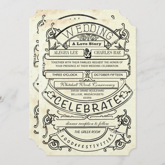 Chalkboard Vintage Modern Typography Wedding Invitation (Front/Back)