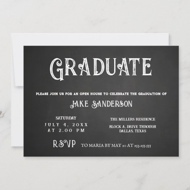 Chalkboard Vintage Open House Graduation Invitation (Front)