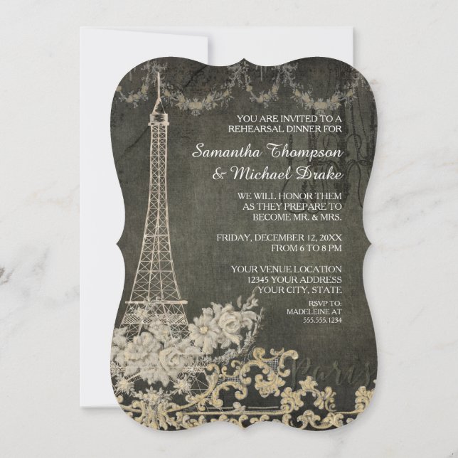 Chalkboard Vintage Paris Parisian Rehearsal Dinner Invitation (Back)