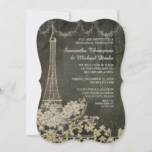 Chalkboard Vintage Paris Parisian Rehearsal Dinner Invitation