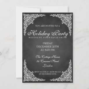Chalkboard Vintage Swirls Holiday Party Invitation
