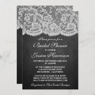 Chalkboard & Vintage White Lace Bridal Shower Invitation