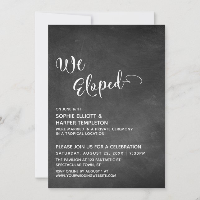 Chalkboard w/ Simple We Eloped Typography Invitation (Front)