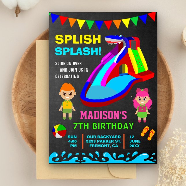 Chalkboard Water Slide Kids Birthday Party Invite (Creator Uploaded)