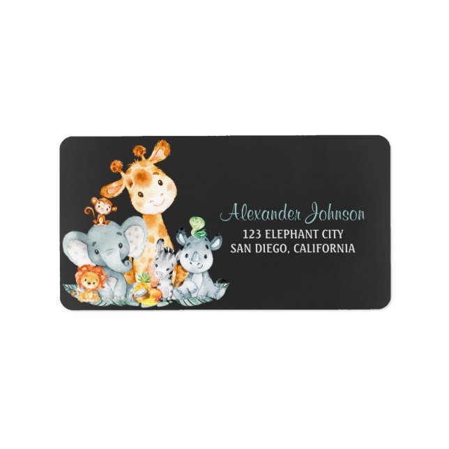 Chalkboard Watercol Cute Jungle Animals Label (Front)