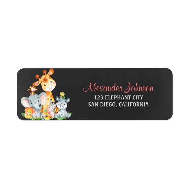 Chalkboard Watercol Cute Jungle Animals Return Address Label (Front)
