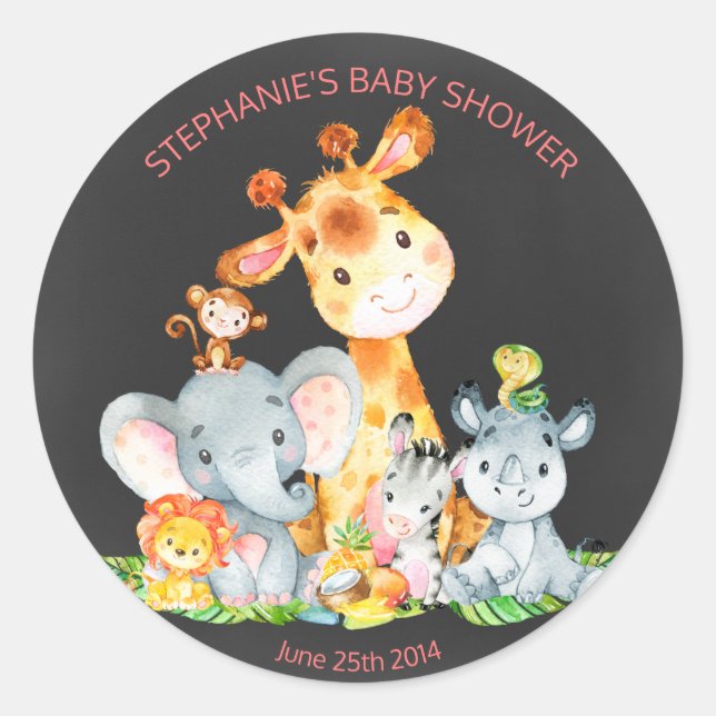 Chalkboard Watercol Cute Jungle Animals Stickers (Front)
