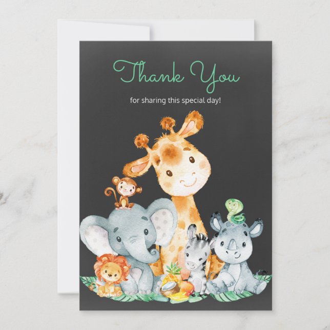 Chalkboard Watercol Cute Jungle Animals Thank You (Front)
