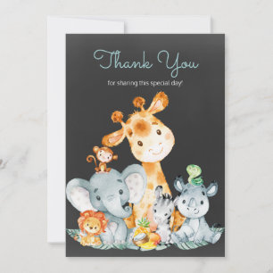 Chalkboard Watercol Cute Jungle Animals Thank You Card