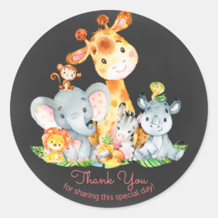 Chalkboard Watercol Cute Jungle Animals Thank You Classic Round Sticker