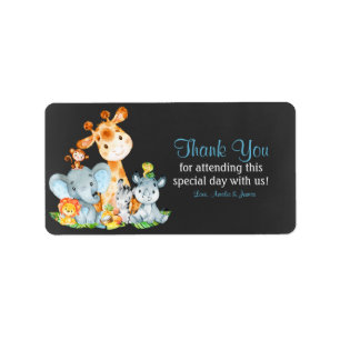 Chalkboard Watercol Cute Jungle Animals Thank You Label