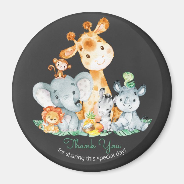 Chalkboard Watercol Cute Jungle Animals Thank You Magnet (Front)