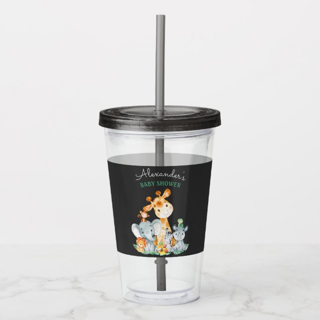 Chalkboard Watercol Cute Safari Jungle Baby Shower Acrylic Tumbler (Front)