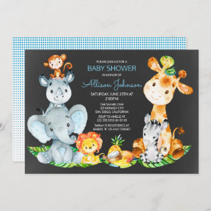 Chalkboard Watercol Cute Safari Jungle Baby Shower Invitation