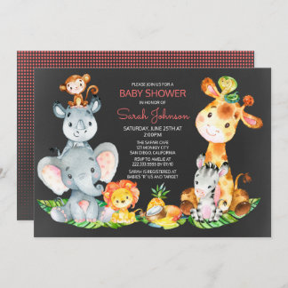 Chalkboard Watercol Cute Safari Jungle Baby Shower Invitation