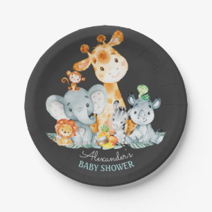 Chalkboard Watercol Cute Safari Jungle Baby Shower Paper Plate
