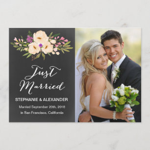 Chalkboard Watercolor Anemone Wedding Announcement