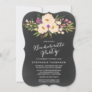 Chalkboard Watercolor Anemones Bachelorette Party Invitation