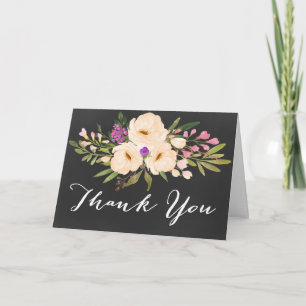 Chalkboard Watercolor Anemones Thank You Card