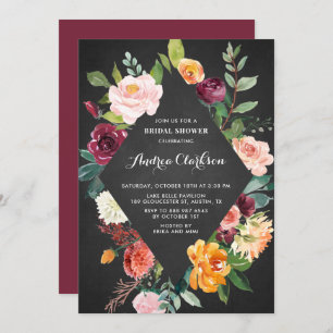 Chalkboard Watercolor Autumn Florals Bridal Shower Invitation