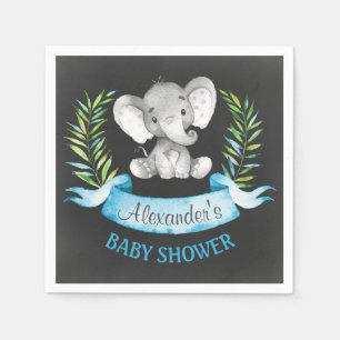 Chalkboard Watercolor Elephant Boy Baby Shower Napkin