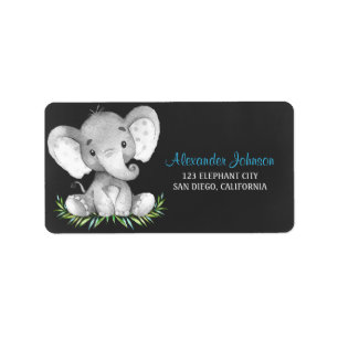 Chalkboard Watercolor Elephant Boy Label