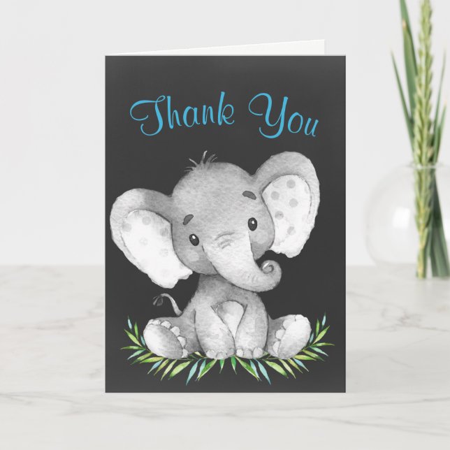 Chalkboard Watercolor Elephant Boy Thank You (Front)