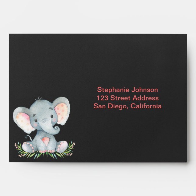Chalkboard Watercolor Elephant Girl Envelope (Front)