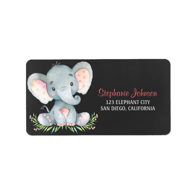 Chalkboard Watercolor Elephant Girl Label (Front)
