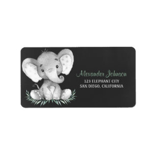 Chalkboard Watercolor Elephant Label