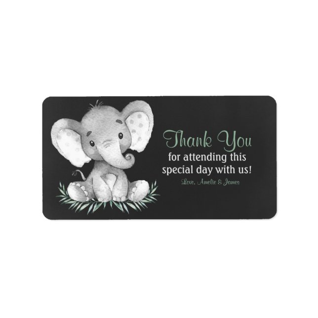 Chalkboard Watercolor Elephant Thank You Label (Front)