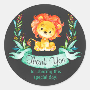 Chalkboard Watercolor Lion Thank You Classic Round Sticker