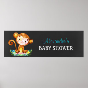 Chalkboard Watercolor Monkey Boy Baby Shower Poster