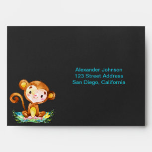 Chalkboard Watercolor Monkey Boy Envelope