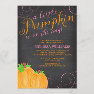 Chalkboard Watercolor Pumpkin Girl Baby Shower Invitation