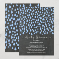 Chalkboard Watercolor Raindrops Boys Baby Shower