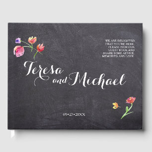 Chalkboard Watercolour Flower Painting, rustic Guest Book