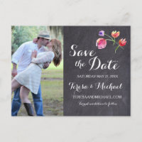 Chalkboard Watercolour Flower Save the date