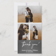 Chalkboard Wedding 3 Photo Thank You Photo-card