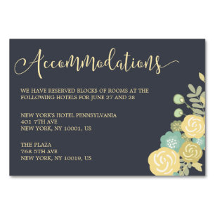 Chalkboard Wedding Accommodation Cards Yellow