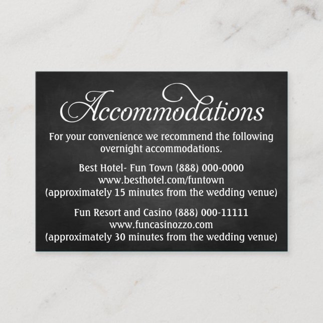Chalkboard Wedding Accommodation - Reception Cards (Front)