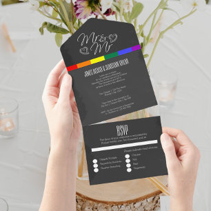 Chalkboard wedding doodle hearts Mr and Mr All In One Invitation