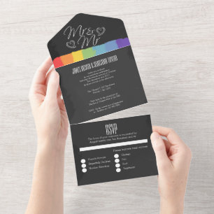 Chalkboard wedding doodle hearts Mr and Mr All In One Invitation