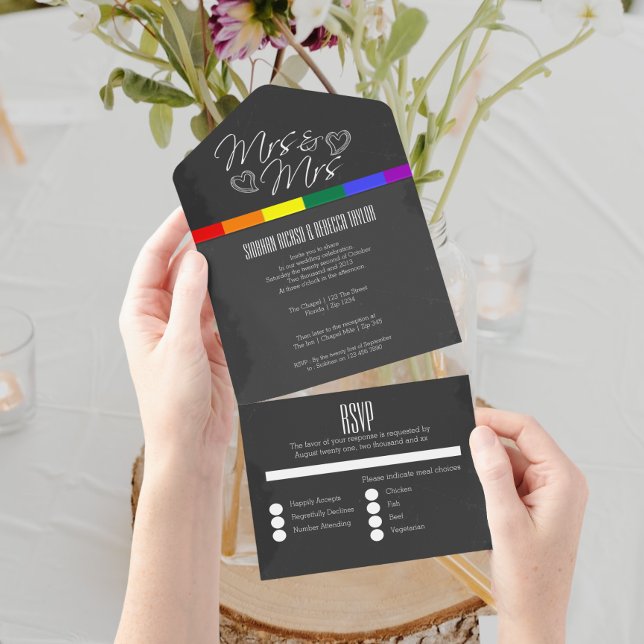 Chalkboard wedding doodle hearts Mrs and Mrs All In One Invitation (Creator Uploaded)