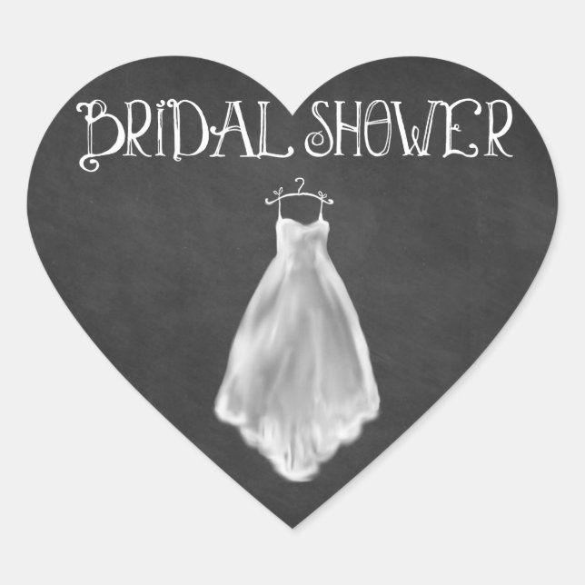 Chalkboard Wedding Dress Bridal Shower Favours Heart Sticker (Front)
