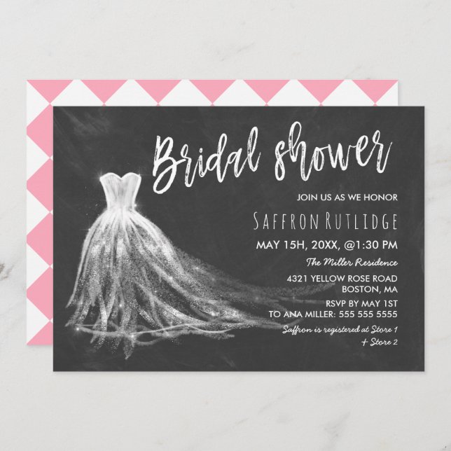 Chalkboard Wedding Dress Bridal Shower Invitation (Front/Back)