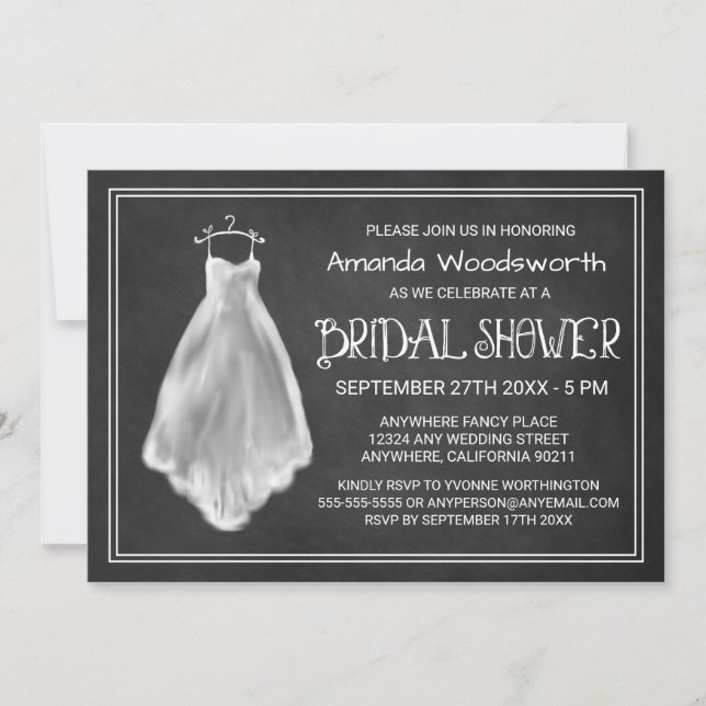 Chalkboard Wedding Dress Bridal Shower Invitations (Front)