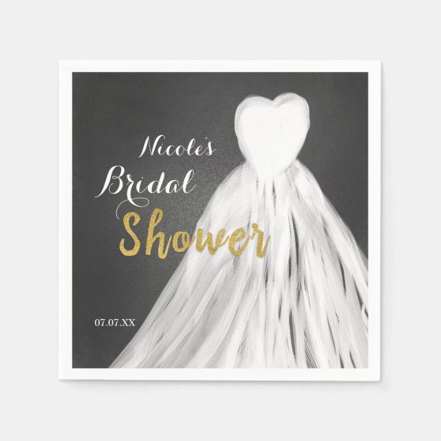 Chalkboard Wedding Dress Bridal Shower Napkin (Front)